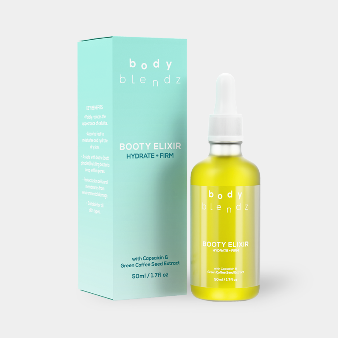 BodyBlendz booty elixir hydrate and firm body oil with capsaicin and green coffee seed extract for smoother firmer skin