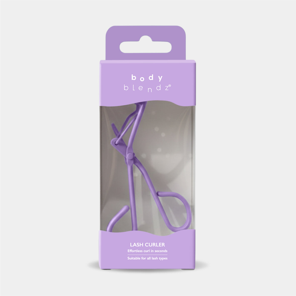BodyBlendz eyelash curler tool in purple packaging designed for effortless lash curling suitable for all lash types