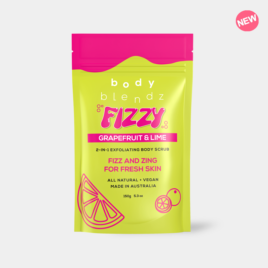 BodyBlendz fizzy grapefruit and lime exfoliating body scrub, 2 in 1 foaming scrub for smooth fresh glowing skin