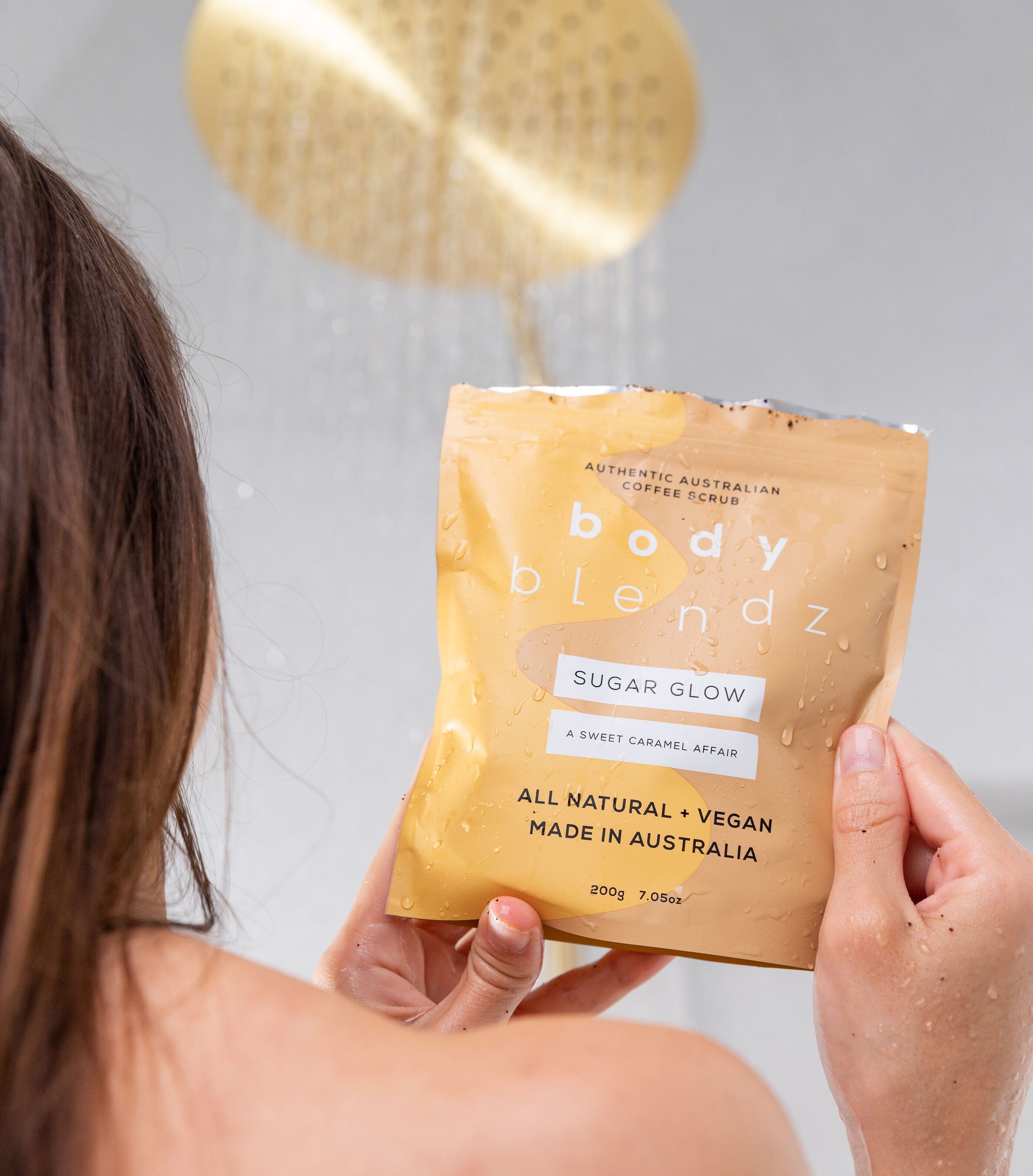 BodyBlendz sugar glow coffee scrub in shower, natural exfoliating body scrub for smoother softer glowing skin
