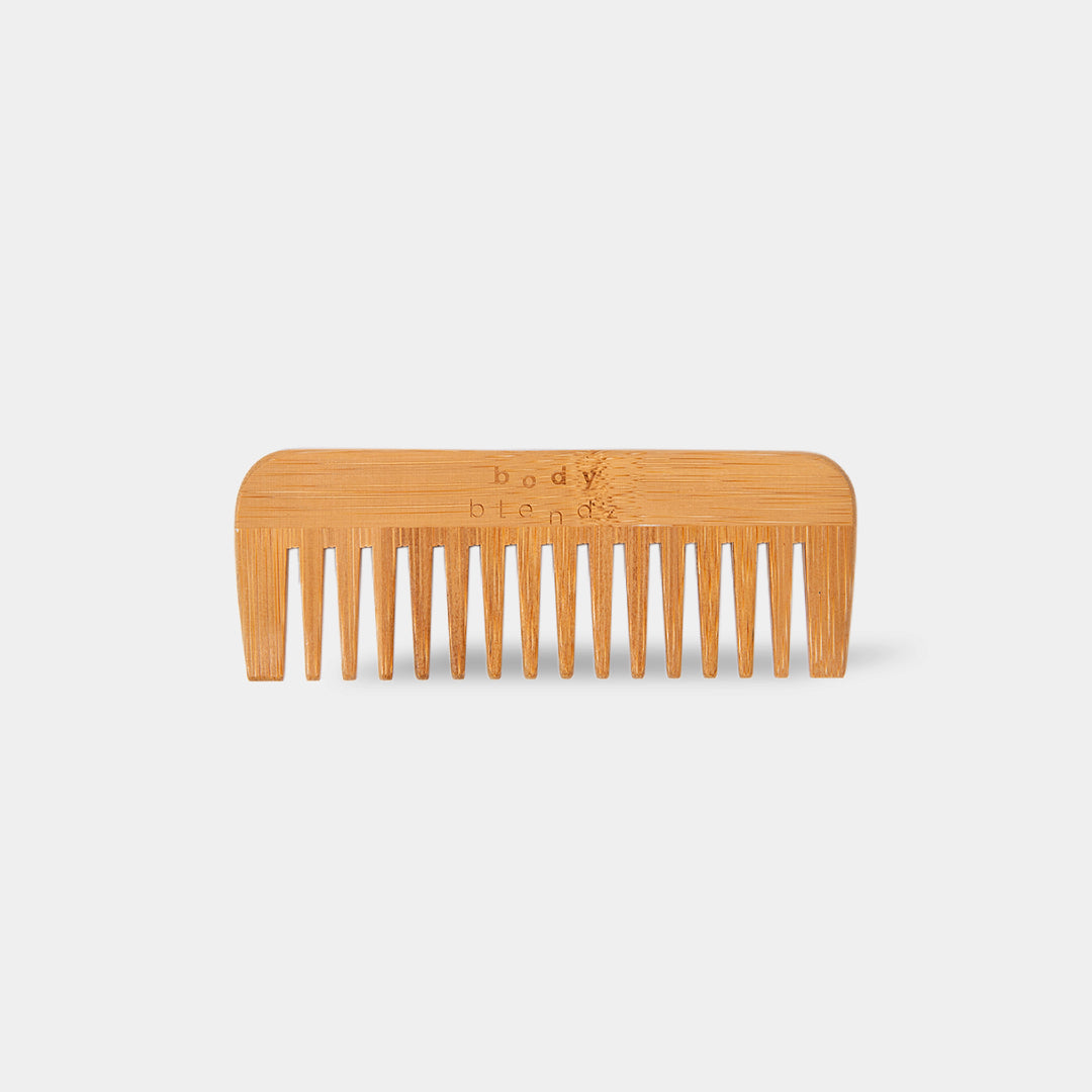 BodyBlendz bamboo wide tooth comb for gentle detangling, reducing breakage, and promoting smooth, healthy hair for all hair types
