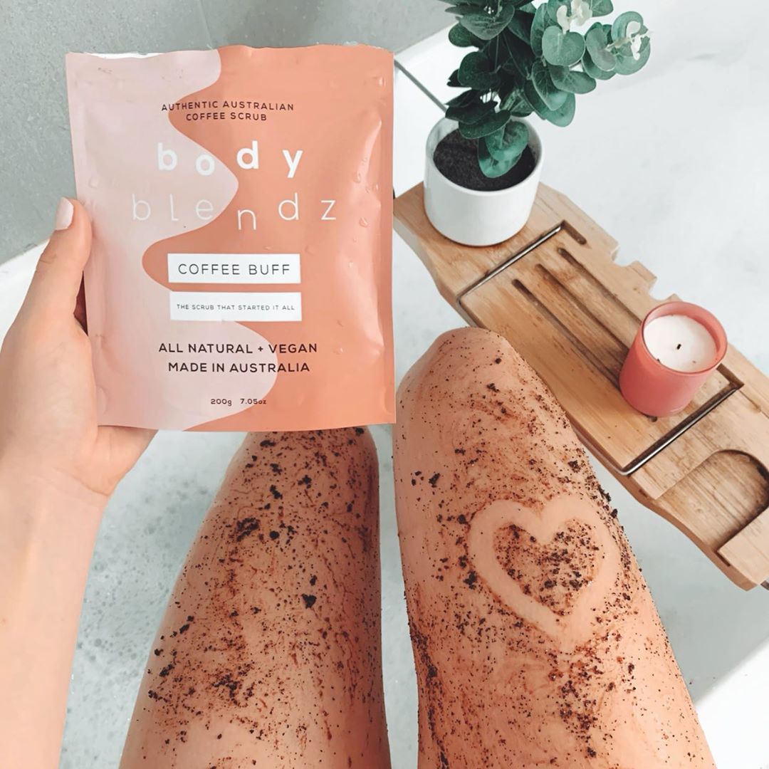 BodyBlendz coffee buff coffee scrub used in bath, natural exfoliating body scrub for smoother softer glowing skin