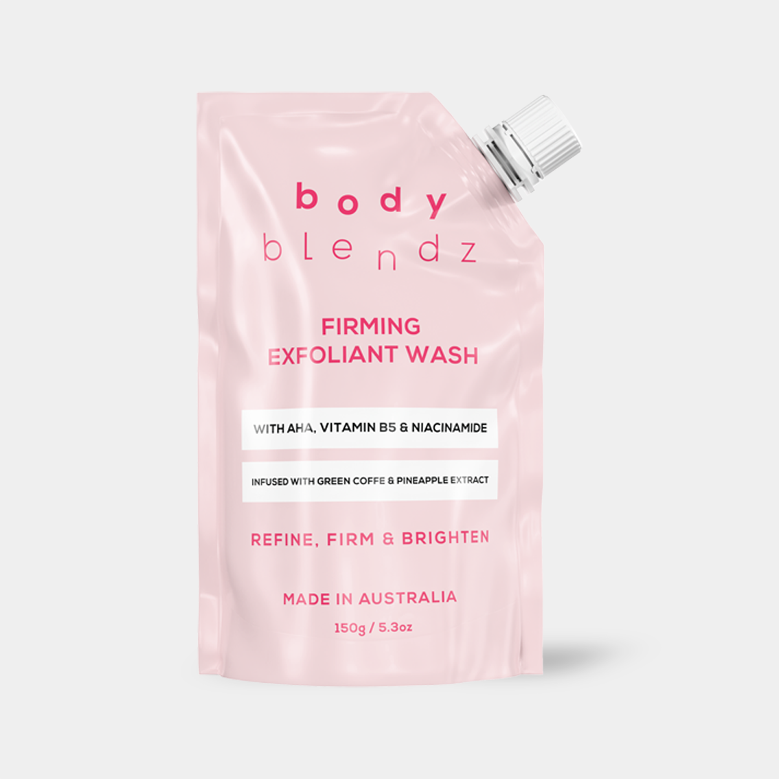 BodyBlendz firming exfoliant wash with AHA, niacinamide and vitamin B5, brightening body cleanser for smoother refined skin