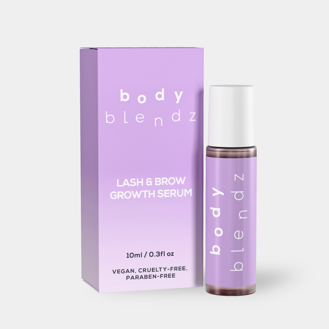 BodyBlendz lash and brow growth serum with packaging, vegan cruelty free formula for fuller thicker lashes and brows