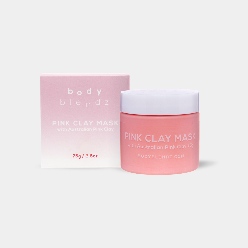 BodyBlendz pink clay mask with Australian pink clay, detoxifying and brightening face mask for clear radiant skin