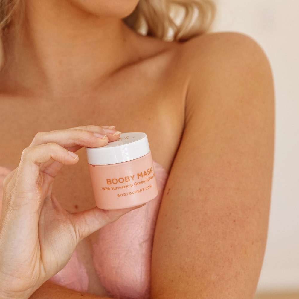 BodyBlendz booby mask texture close up showing creamy formula for firming smoothing and nourishing skin