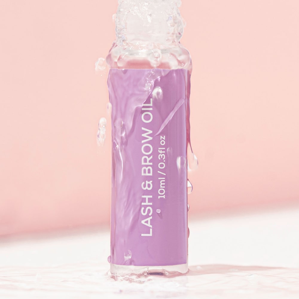BodyBlendz lash and brow oil product with water splash, hydrating nourishing oil for stronger fuller lashes and brows